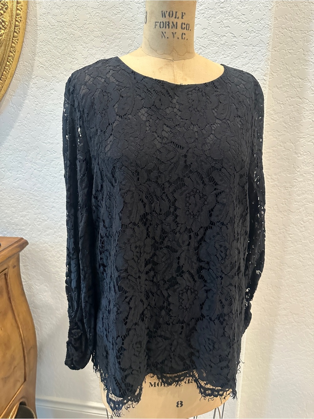 Zac & Rachel Black Floral Lace Long-Sleeve Blouse